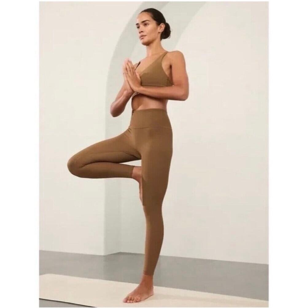 Athleta Leggings Womens Small Tan Elation Rib Yoga Pilates Gym Athletic Sporty